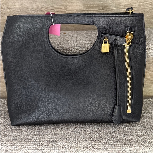 Tom Ford Handbags - Black Leather Grab Bag with Gold Hardware